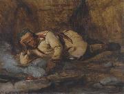 Francois Auguste Biard A Laplander asleep by a fire oil painting
